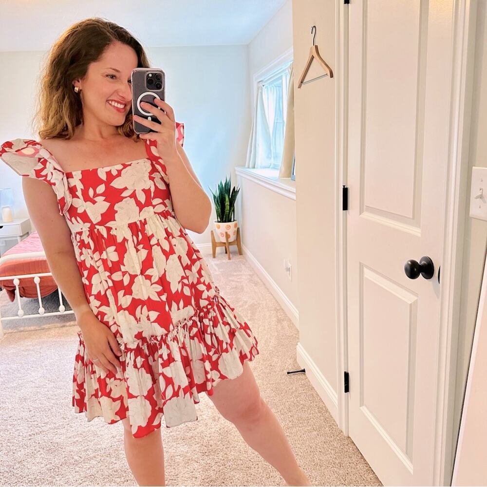 Tuckernuck Cara Cara Pink Red White Floral Ruffled Mini Dress XS